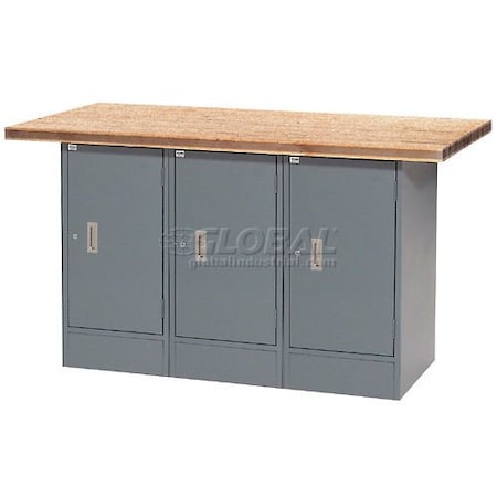 Global Industrial Workbench w/ Shop Top Square Edge & 3 Cabinets, 60inW x 30inD, Gray 239174